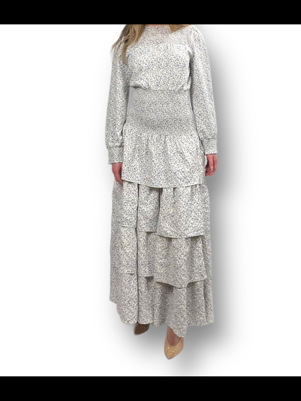 NWT Floral Smocked Waist Maxi Dress, Tiered, Shabby, Chic, Modest Style